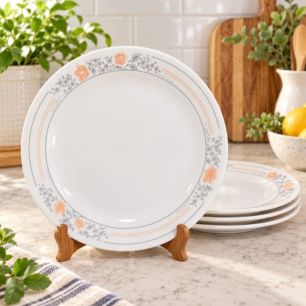 Corelle Apricot Grove Floral Peach Dinner Plates 10.25" Set Of 4 Cottagecore